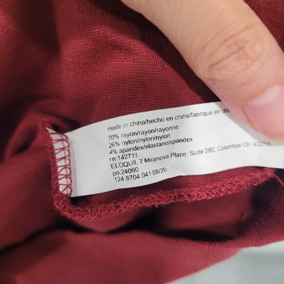 Eloquii Maroon Plus Balloon 3/5 Sleeve Red Ruffle Bodycon Burgundy Midi Dress 20 - Picture 10 of 10